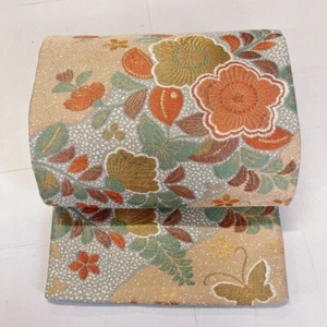 Luxurious Japanese Silk Fukuro Obi - Floral & Gold, Mint Green Interior, Kimono - Picture 1 of 17