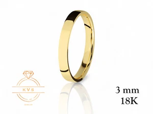 18K Yellow Solid Gold 3mm FLAT Wedding Band Ring - Comfort Fit Polished New - Picture 1 of 9