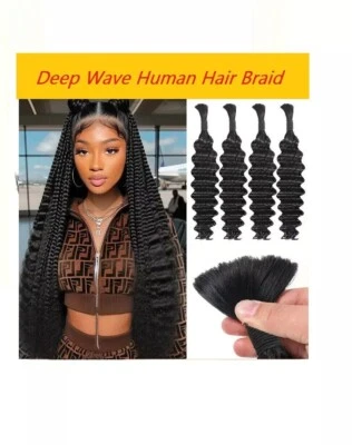 Deep Wave Bulk Blend Human Hair for Braiding Locs Boho Wave Human Braiding Hair - Image 1 of 2