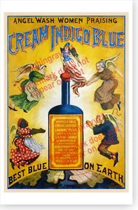 Angel Wash Women Praising Cream Indigo Blue Victorian Laundry Advertising Poster - Picture 1 of 1