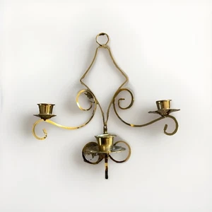 Vtg Brass Wall Mounted Candle Sconces 3 Lights Candelabra 11” W x 12” H x 6” D - Picture 1 of 4