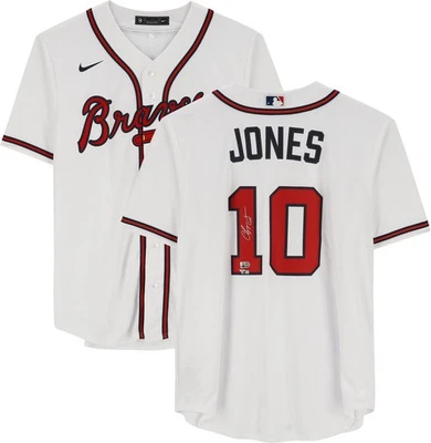 Chipper Jones 亚特兰大勇士队亲笔签名白色耐克复制品球衣 — 第 1/4 张图片