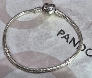 PANDORA Moments Heart Clasp Snake Chain Bracelet Sterling Silver (590719) 18.5cm - Picture 1 of 6