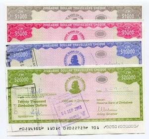 Zimbabwe 2003 4 Travellers Cheque Set Rare Worldwide Shipping  - Picture 1 of 3