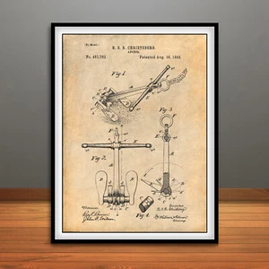 1892 Ships Anchor Patent Print Art Drawing Poster - Picture 1 of 5
