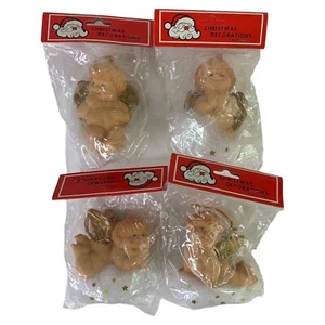 LOT OF 4 Vintage CHERUB ANGEL On A Cloud Plastic Hanging Christmas Ornament NIP - Picture 1 of 7