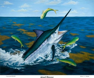 Blue Marlin sport fishing art painting print, like Guy Harvey Don Ray - Picture 1 of 1