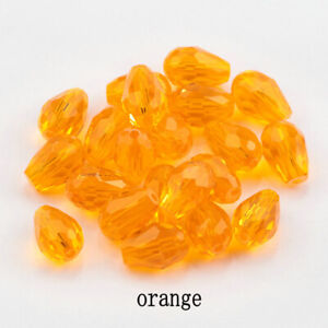 30Pcs 6X8Mm Orange Tear Drop Shape Crystal Glass Loose Spacer Beads Diy Jewelry