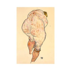 Egon Schiele, Female Nude Pulling up Stockings, Lustre Canvas Print, 16" x 24" - Picture 1 of 10