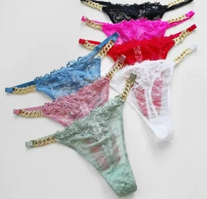 Lace Thong Chain Underwear Panties Low Waist Sexy Rhinestone Belt G-string - Picture 1 of 4