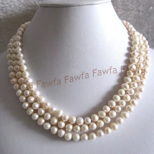 3 Reihen 5-7 mm Echte Natürliche Weiße Süßwasserperlen Perlen Halskette Schmuck 18-20 Zoll - Bild 1 von 5