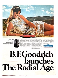 B.F. Goodrich Radial Tires, 1967 Print Ad, Woman in Sparkly Minidress, 10 x 13 - Picture 1 of 1
