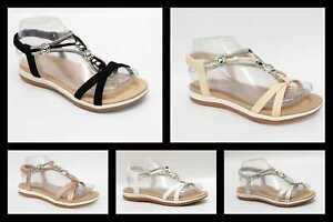 Women's Comfy Ladies Elastic Strappy Sandals Diamante Summer Shoes Size Open Toe