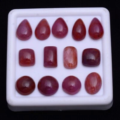 13 Pcs Natural Ruby 6.89mm-9.96mm Cabochon Untreated Dazzling Red Gemstones Lot - Image 1 of 4