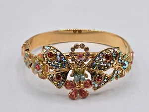 Kirks Folly Fairy Cuff Bracelet Aura Gold Tone Enamel Flowers & Crystals Hinged - Picture 1 of 12