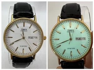 Timex Indiglo Quartz Watch Men 30m Gold Tone Day Date Large 38mm New Battery - Picture 1 of 11