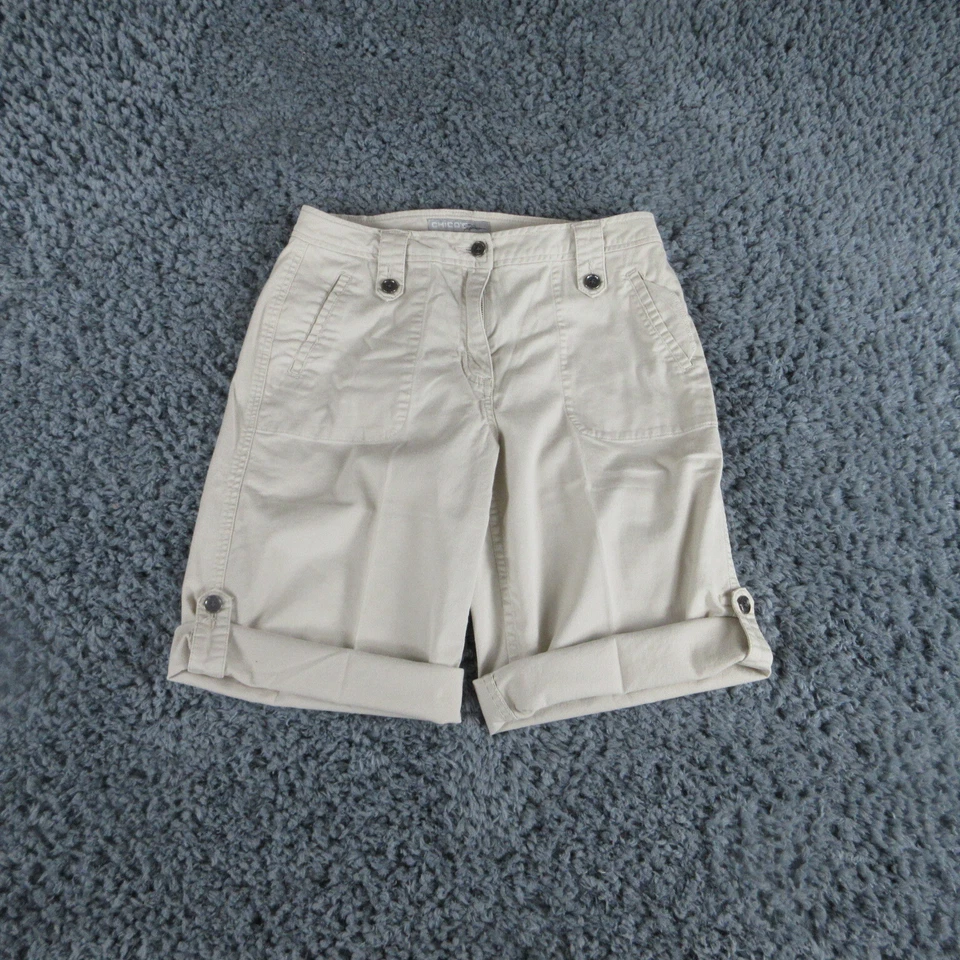 Chicos Shorts Womens 0.5 US Small Beige Roll Tab Platinum Cameo Short 29x9* - Image 1 of 4