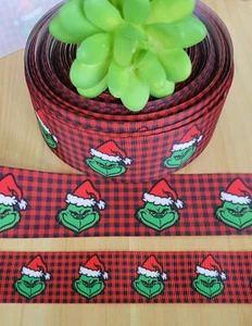3/8, 5/8, 7/8, 1, 1.5 & 3"(1 YD) Christmas Grosgrain Ribbon Grinch Buffalo Plaid - Picture 1 of 1