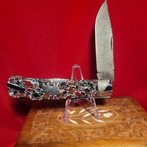 David Yellowhorse Queen Cutlery Knife ,Polar Bear ,Worked Bolsters,         K115 - Picture 1 of 6
