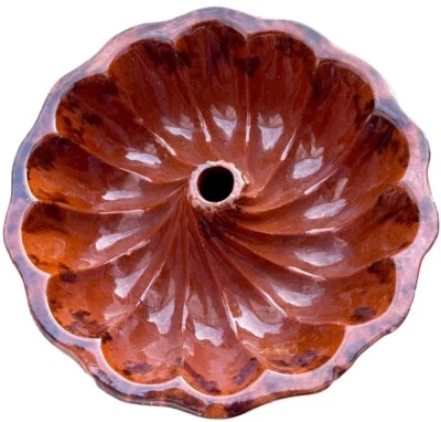 Antique 19th Century Redware Cake Pudding Mold Turks Head Mottle Glaze 9”W - Image 1 of 4