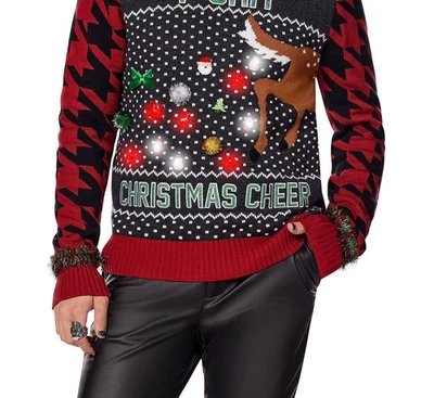 SUÉTER FEO NAVIDAD "I S#IT CHRISTMAS CHEER" DIVERTIDO ILUMINA NUEVO ADULTO M Foto 1 de 2