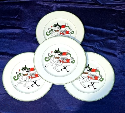 vintage Fitz & Floyd Dancing Santa and Rudolph plates set of 4 - Image 1 of 4