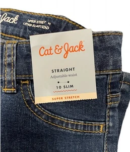 NEW Girls’ Cat & Jack Mid-Rise Straight Jeans Medium Blue Sz 10 Slim- Adj. Waist - Picture 1 of 4
