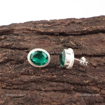 Oval Kunstdiamanten Grün Smaragd Stein Sterlingsilber Weihnachten Ohrhänger Neu - Bild 1 von 4