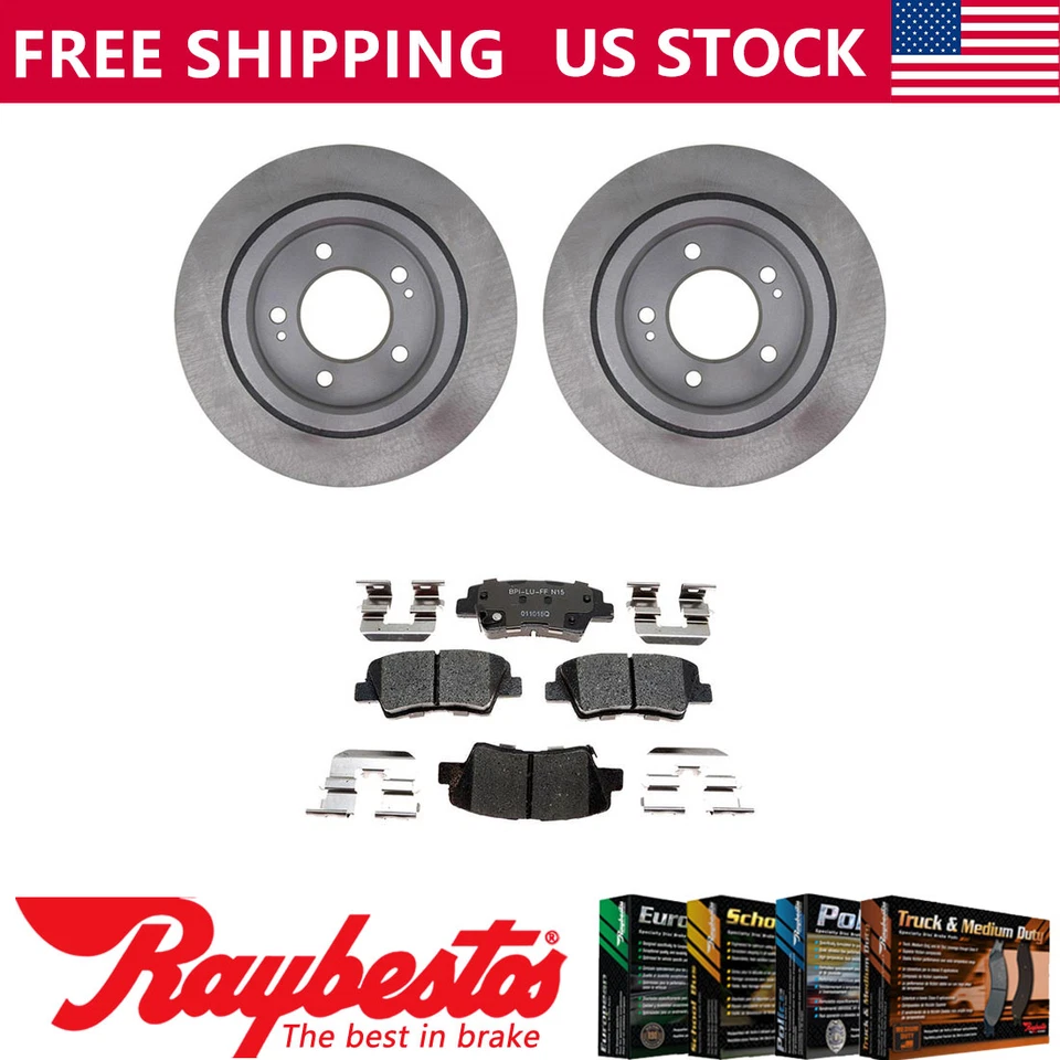 Kit de rotores de freno traseros + pastillas de cerámica y herrajes para Kia Optima 2013 - Raybestos Foto 1 de 4