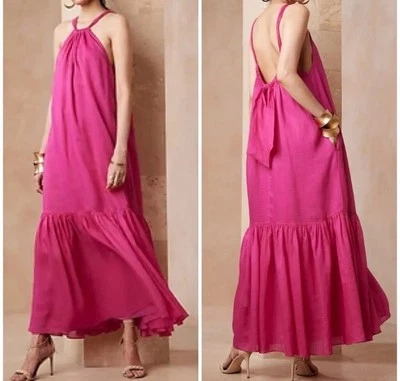Banana Republic Fino Ramie Sleeveless Maxi Dress, magenta pink, X-small - Image 1 of 4