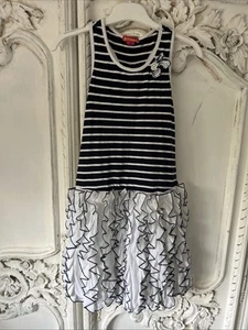Kate Mack Navy And White Ruffle Dress Age 10 - Picture 1 of 4