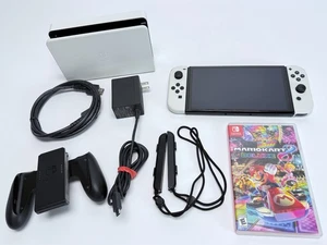 OLED Nintendo Switch Console *Complete Set-Up* Mario Kart Bundle White Joy-Cons - Picture 1 of 22