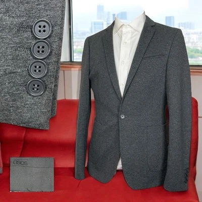 Asos Sport Coat Mens 40S Slim Gray Solid Polyester Cotton One Button Surgeons - Image 1 of 4