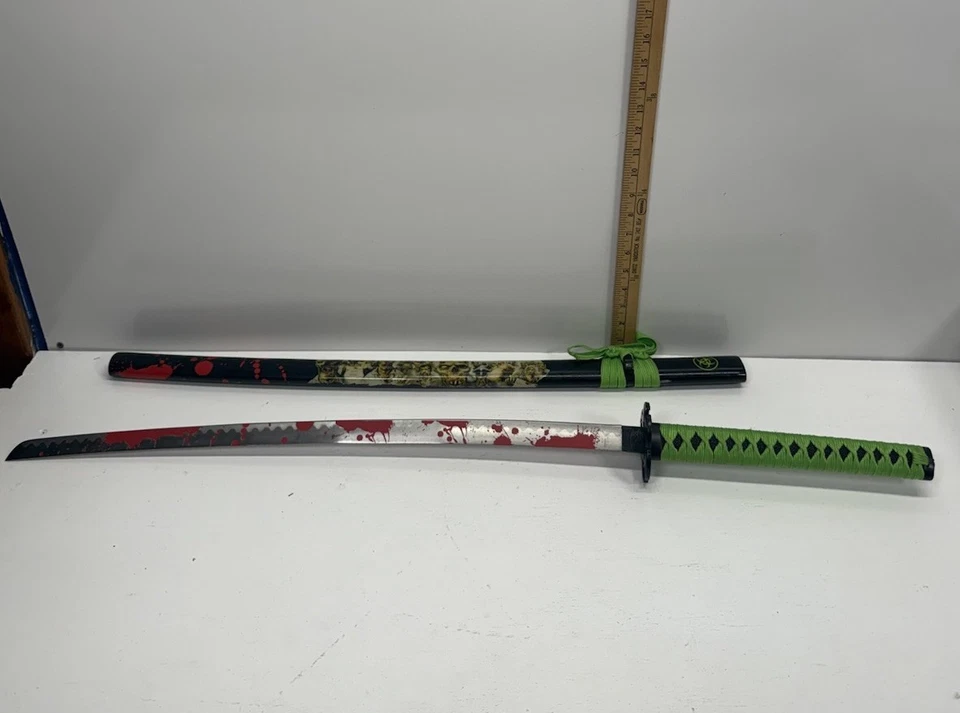"Rara espada Katana Zombie Samurai 41"" - mango verde - hoja salpicadura de sangre" Foto 1 de 4