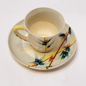Vintage Weil Ware Pottery Malay Bamboo Demitasse Cup Saucer California Pottery - Picture 1 of 10