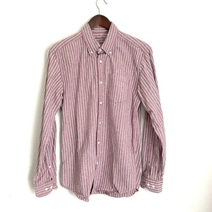 EDDIE BAUER Hombres Pequeño Rojo Rayas Leyenda Lavado Manga Larga Oxford Abotonado N4 - Imagen 1 de 4