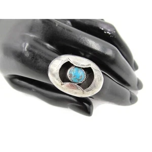 Vintage Ladies Old Pawn Sterling Turquoise Shadowbox Ring - Picture 1 of 8