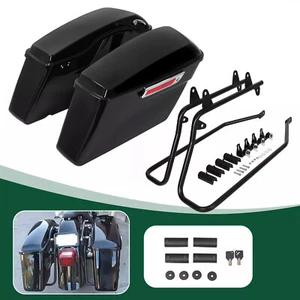 Hard Saddlebags Saddle Bags W/ Black Conversion Brackets Fit For Harley Softail - Picture 1 of 15