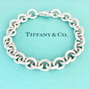 Pulsera TIFFANY & Co. Donut y Eslabón Ovalado Cadena Plata Se Ajusta a una Muñeca 7 3/4 - Imagen 1 de 7