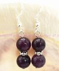 Beautiful Natural 8Mm Red Garnet Faceted Gems Round Beads Hook Dangle Earrings