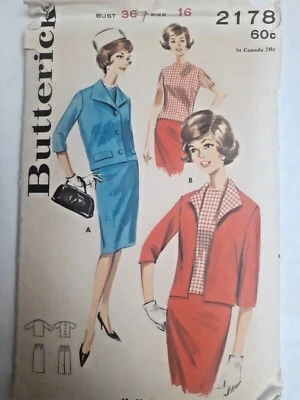 Skirt Suit Jacket Top Overblouse 16 Butterick 2178 Sewing Pattern CUT Pencil VTG - Image 1 of 4
