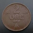 Norway 2 Ore 1937. Km#371. Bronze Two Cents Pence Coin. Haakon Vii.