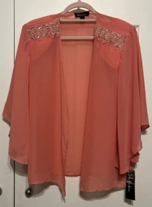 S.L. Fashions Paco Peach Draped Front Beaded  Lace Open Dressy Jacket Sz 16 NWT - Picture 1 of 12