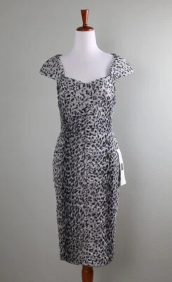 TADASHI SHOJI NWT $310 Leopard 100% Silk Shirred Pencil Evening Dress Size 4 - Image 1 of 4