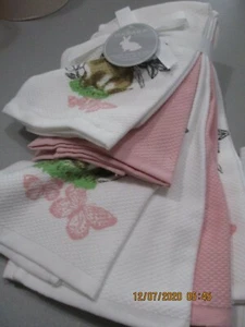 Juego de toallas de cocina Casaba Bunny y mariposas rosadas 5 piezas primavera de Pascua nuevo con etiquetas - Imagen 1 de 7