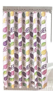 Fabric Shower Curtain W/purple Roller Ring Set 70x72 100% Polyester Leaves - Picture 1 of 7