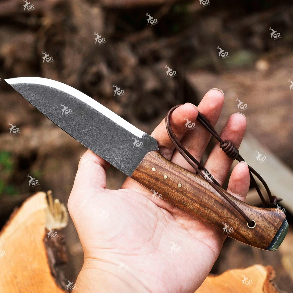 QR ENTERPRISES Fixed Blade Scandi Grind Bushcraft Knife, Full Tang Hunting Knife With Sheath.