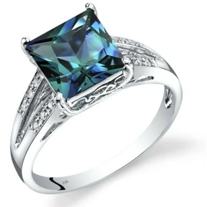 14K White Gold Lab-Created Alexandrite Diamond Ring Princess Cut 3 Carats Size 7 - Picture 1 of 4