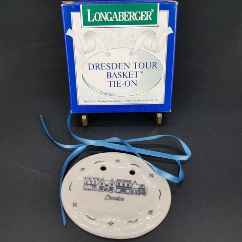 Longaberger Vintage 1998 Dresden Ohio Shops Tour Oval Pottery Basket Tie On NIB Cover