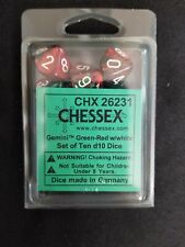 Chessex Dice Sets: Gemini Green Red w/ White Ten Sided Die D10 (10) CHX 26231